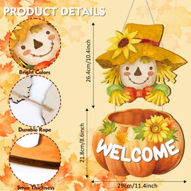 IARTTOP Welcome Fall Wood Door Sign Pumpkins Sunflower Hanging for Front Door Outside Autumn Scarecrow Wooden Signs Farmhouse Pumpkin Rustic Autumn Wall Hanger for Outdoor Porch Home Decoration