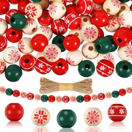 Christmas Wooden Beads, 120 Pieces Christmas Wooden Beads, Christmas Beads, Colourful Christmas Wooden Beads, Red Christmas Wooden Beads, for DIY Christmas Tree Decoration, DIY Bracelets