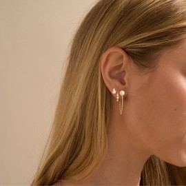 HEVOCY Gold Chain Dangle Earrings for Women: Hypoallergenic Pearl Hoop Stud Earrings for Women 14K Gold Plated Chain Earring Stacks Dainty Gold Jewelry for Women Trendy