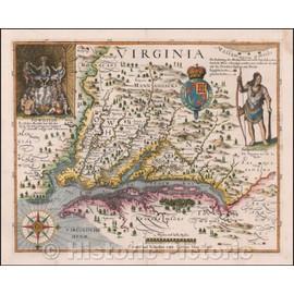 Historic Map - Virginia, 1627, John Smith - Vintage Wall Art 24in x 20in