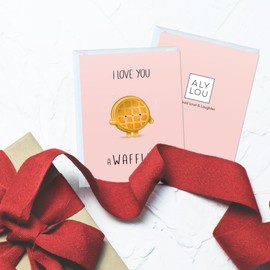 Cute Anniversary Card, Birthday Card, Her Him/Girlfriend Wife/Husband Boyfriend, Friendship Thank You Kawaii Greeting Card (I Love You A Waffle Lot)