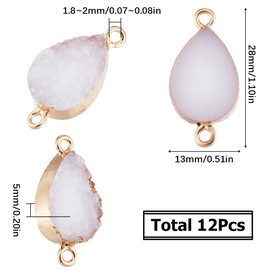 SUNNYCLUE 1 Box 12Pcs White Druzy Charms Agate Charms Gold Alloy Quartz Crystal Gemstone Teardrop Connectors Charm Bulk for Jewelry Making Charms Women DIY Necklaces Earrings Bracelets Crafts Adults, No Gemstone
