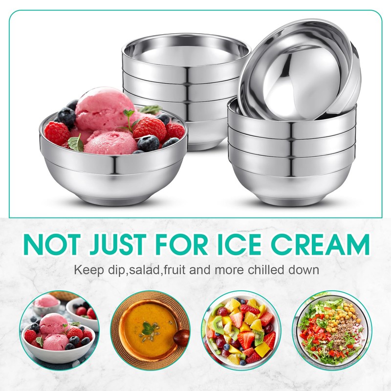 Funnymoom 8 Pack 24 oz Stainless Steel Bowls Double Walled