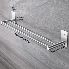 Taozun 24-Inch Bathroom Towel Bar Self Adhesive Double Towel Rack SUS304 Stainless Steel Towel Holder Towel Rail Stick on Wall