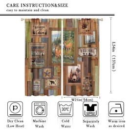 Rustic Cabin Curtain,Brown Bear Deer Forest Animals Hunting Wildlife Retro Wooden Plank Background Blackout Rod Pocket Window Drapes for Living Room Bedroom Kitchen W42xL54in