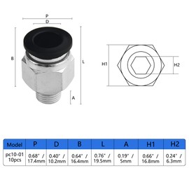 XINMEIWEN 10pcs 1/8" NPT Male Thread 10mm Pneumatic Push to Connect Fittings Air Fittings PC10-N1