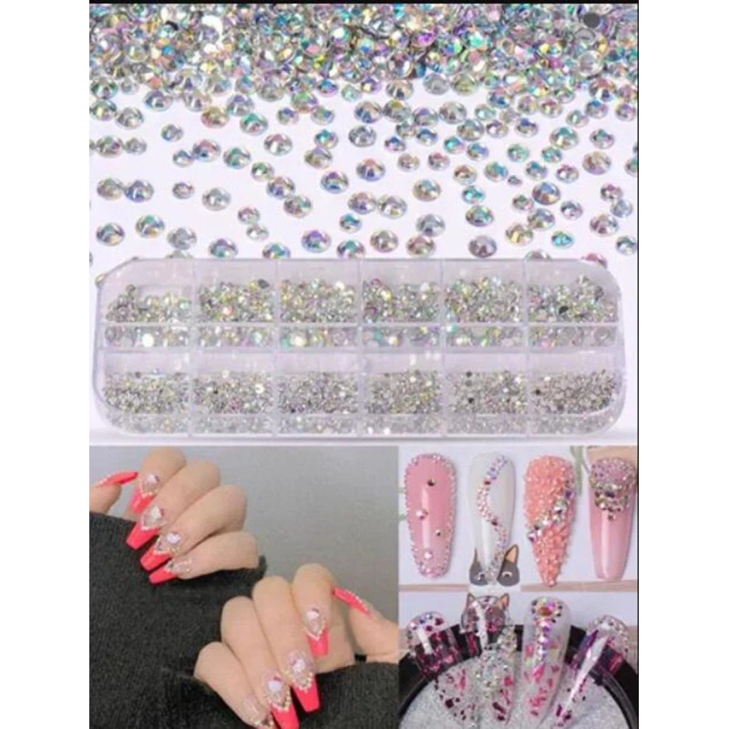 Decoración De Uñas Strass para uñas, 3 Cajas Strass 48