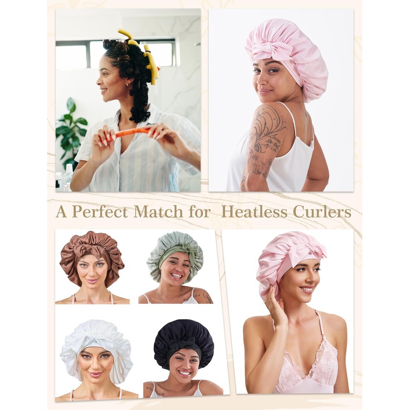 Silk Satin Bonnet Wrap for Sleeping Women Curly Hair with