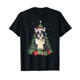 Christmas Tree, ornaments and Cute Frenchie Santa Christmas T-Shirt