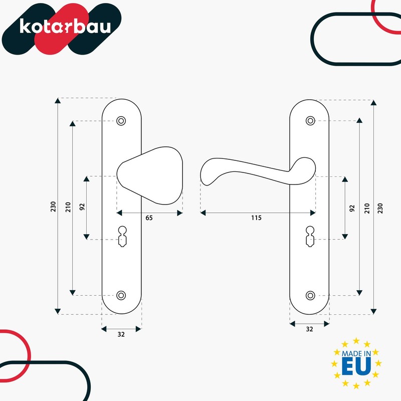 KOTARBAU® Door Handle Set 92 mm Long Plate Brown Profile