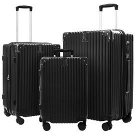 SONSENAI 3-Piece Expandable Luggage Set Suitcase in Classic Black -Double Wheel Stability & Secure TSA Locks(20in24in28in)