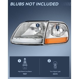 Nilight Headlight Assembly Compatible with 1997 1998 1999 2000 2001 2002 2003 Ford F-150 Ford Expedition Chrome Housing Amber Reflector