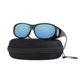 Fit Over Sunglasses Polarized Lens Case Included Wear Over Prescription Eyeglasses 100% UV Protection for Men and Women Blue Mirror Lens