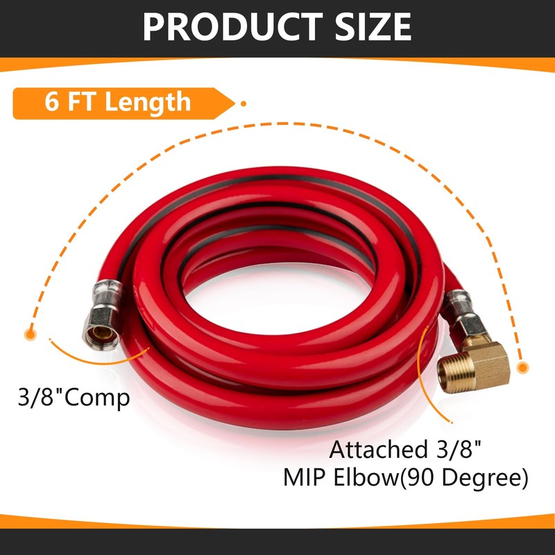 1-Pack HeSun 6 Feet Red PVC Dishwasher Hose, 3/8" Comp