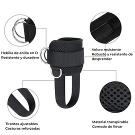 Tobillera de polea para máquina de cable, Grilletes para tobillo gym con anillo en D, Correas de tobillo gimnasio ajustable para ejercicios de piernas, abdominales y glúteos, para hombres y mujeres