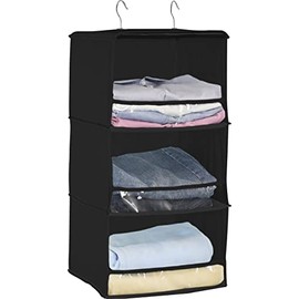 Simple Houseware 3 Shelves Hanging Closet Organizer with Front Stopper, Black
