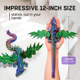 VOSKO CyberDragon 12" – Articulated 3D Printed Fantasy Sculpture – Flexible Collectible with Movable Wings & Jaw – Rainbow PLA – Desk Decor & Gift