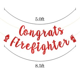 Congrats Firefighter Banner Red Glitter Congrats Grad Fire Department Graduation Party Decoration Supplies