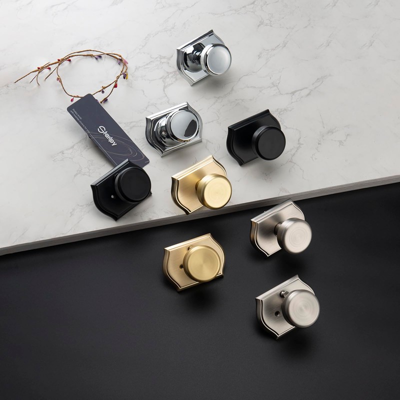 STARPY 6 Pack Pismo Doorknobs for Bath & Bedroom, Gold