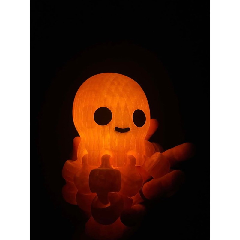 Light UP Translucent Orange 3D Printed Octopus