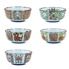 Ctoc Japan 960553 Small Bowl, Multi, Φ3.7 x 1.7 inches (9.5 x 4.4 cm), Pot, Small Hasamiyaki, Old Imari Style Picture Change Included, Set of 5