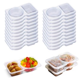 MEETOZ 20PCS Double Compartment Condiment Container, Reusable Snack Container with Lids Snack Pack Sauce Containers with Used for Take-out Condiment