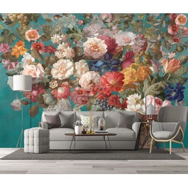 BZHXBZ - Floral Wallpaper Pink Peony murals Girls Bedroom Botanical Rose Flowers Leaf Aesthetic Room Decor Home Living Room tv Background Large Wall Mural - 137"x96" Not Peel and Stick