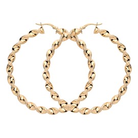 Old English Jewellers 9ct Gold on Sterling Silver 925 Large Chunky Glitter Twisted 60mm Hoop Earrings - Ladies Traditional Gold Overlay Earrings - Everyday Jewellery for Women - 5.25mm Tube Width