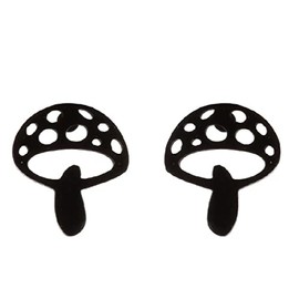Cute Mushroom Stud Earrings for Women Teen Girls Stainless Steel Cartilage Piercing Small Studs Earring Minimalist Jewelry Gifts Birthday (Black)