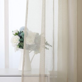 Miulee set of 2 voile curtains, transparent curtain, polyester tab-top curtain, transparent living room, airy decorative curtain for bedroom.
