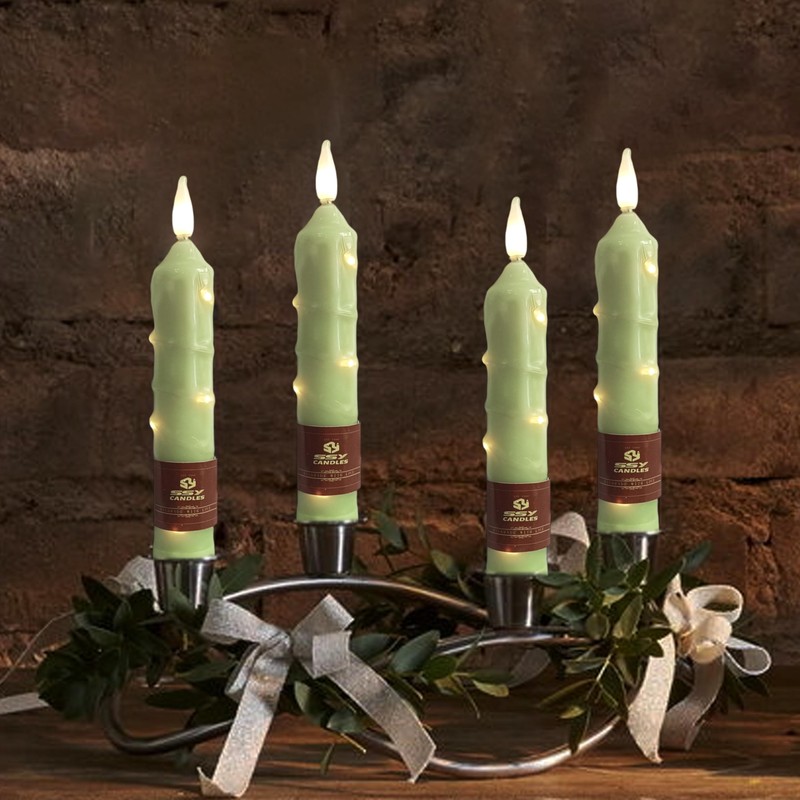 XINAOBAOLUO 6.5 inch Green Flameless Candle with String Light Window