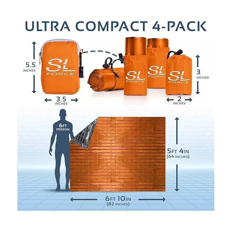 SLFORCE Emergency Blankets for Survival: 4 Pack of Gigantic Space