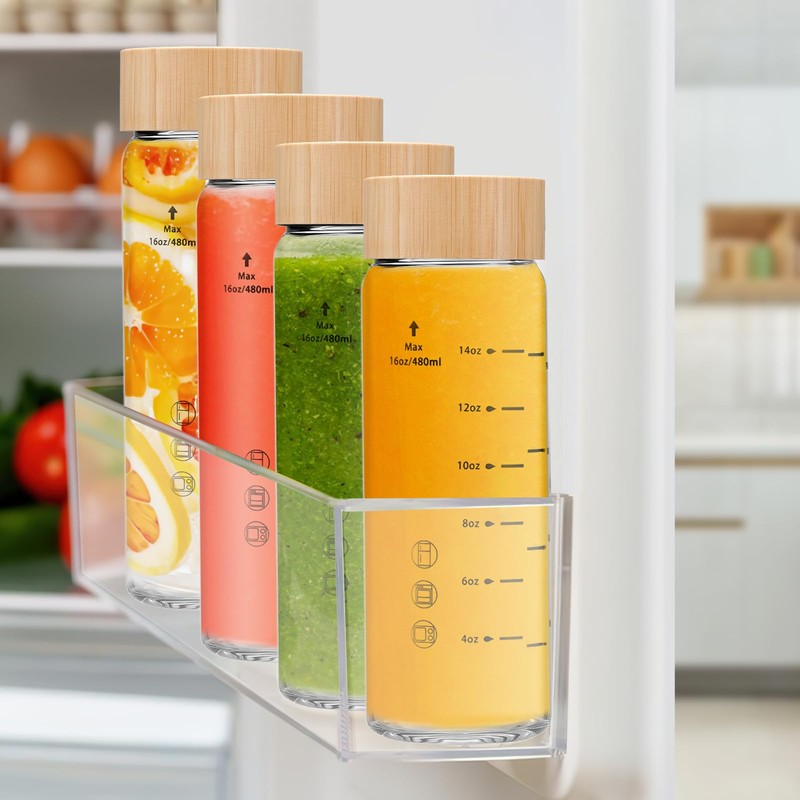 Olivego 16oz Juice Bottles - 4 Pack Wide Mouth Glass