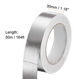 sourcing map Heat Shield Tape 1.18" x 164 Ft Waterproof Sunscreen Sound Insulation High-Temperature Resistance Silver Aluminum Tape Thickness for Automotive Repairs
