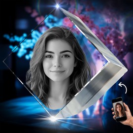 3D innovation Diamond Crystal Photo, Christmas Custom Glass Picture for Her, Him, Mom, Dad, Birthday, Memorial, Anniversary, Christmas Gift for Family, 3D Laser Etched Detail Couple Keepsake