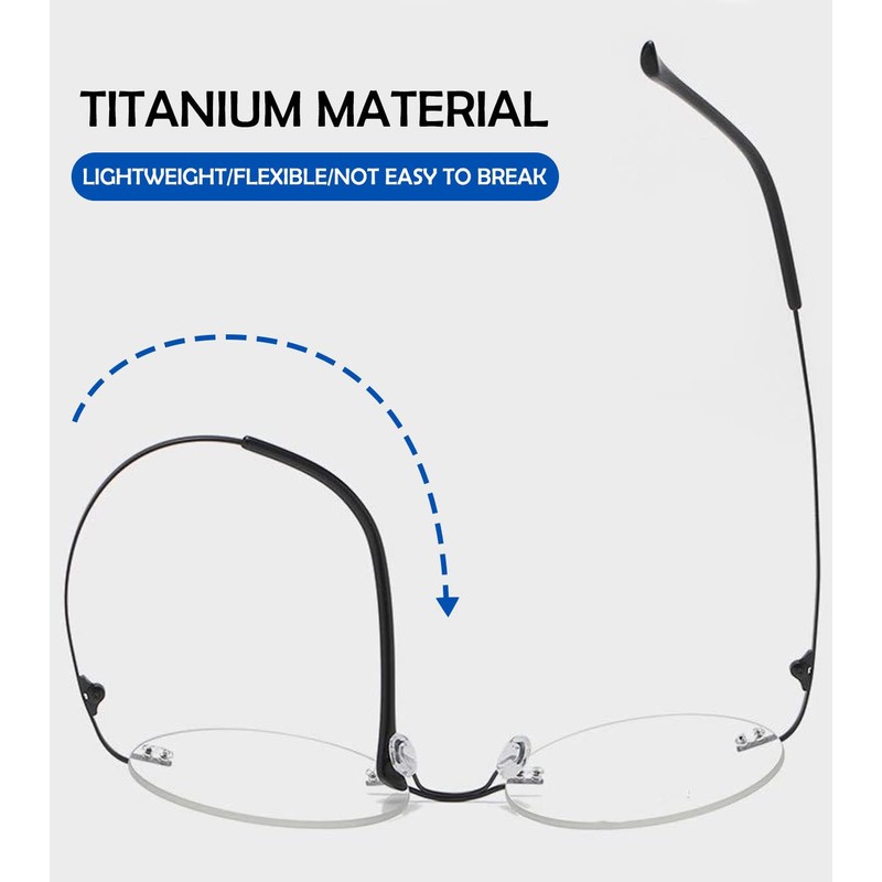 KOOSUFA Titanium Rimless Round Reading Glasses +3.0 Blue Light Blocking