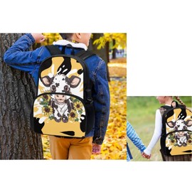 Bivxisrvo Cow Print Kids Backpack Set with Lunch Box Pencil Case, 4 PCS Lightweight Schookbag for Girls Boys, Waterproof Elementary Student Bookbag for Kindergarten or Daycare