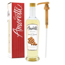 Amoretti - Premium Almond Orgeat Syrup, 94 Servings Per Bottle (750 ml), with Pump for Flavoring Coffees, Cocktails, and other Beverages, Gluten Free, GMO/GEO Free, Preservative Free