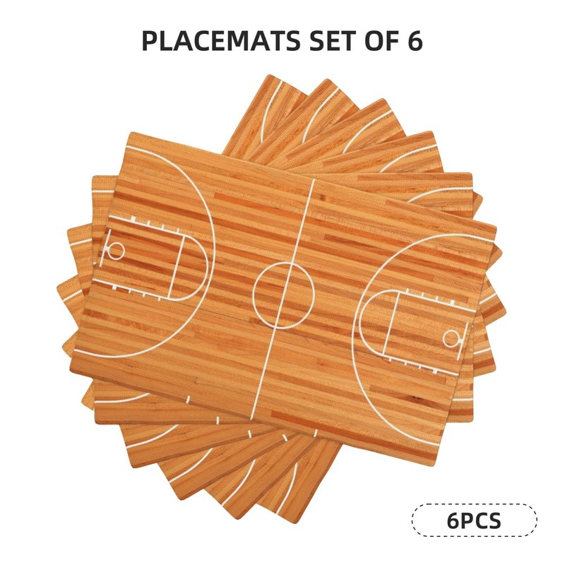 Basketball Court Placemats Set of 6 Linen Washable 12x18 Inch