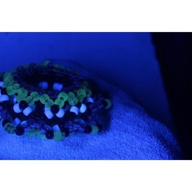 3d Gothic Kandi Cuff Black/White -Starburst w/Glow-n-Dark Skulls-Handmade Friendship Bracelet - size: 11 inches / 27.94 cm