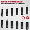 KBOISHA 3/8 Inch Drive Deep Magnetic Socket Set,12-Piece Metric 8mm-19mm
