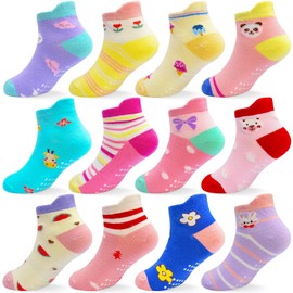ELUTONG Kids Non Slip Grip Ankle Sticky Socks Toddler 12 Pairs for 1-3/3-5/5-7 Years Old Boys Girls Infant Baby Children