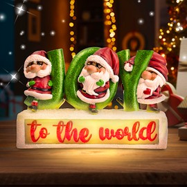 OrnamentallyYou Joy to The World with Holiday Gnomes Lighted Statue, Tabletop LED Christmas Décor