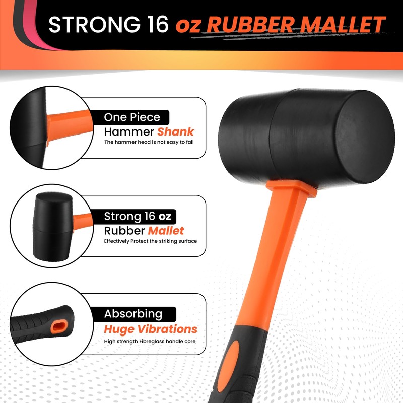 16oz Rubber Mallet Hammer Set with 35mm Double Faced Soft