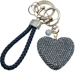 Xsclpomddy Wrist Lanyard Crystal Keychain with Rhinestone Heart-shaped Key Chain Bling for Women Girls,gray