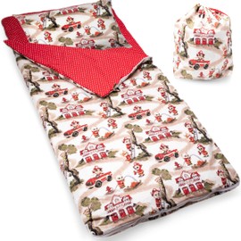 PinkZebra Children's Sleeping Bag 170 x 70 cm + Pillowcase 60 x 40 cm for Girls and Boys, Children's Sleeping Bag for Outdoor Indoor, Oeko-Tex, Cotton Sleeping Bag with Double Zip, Fire Brigade