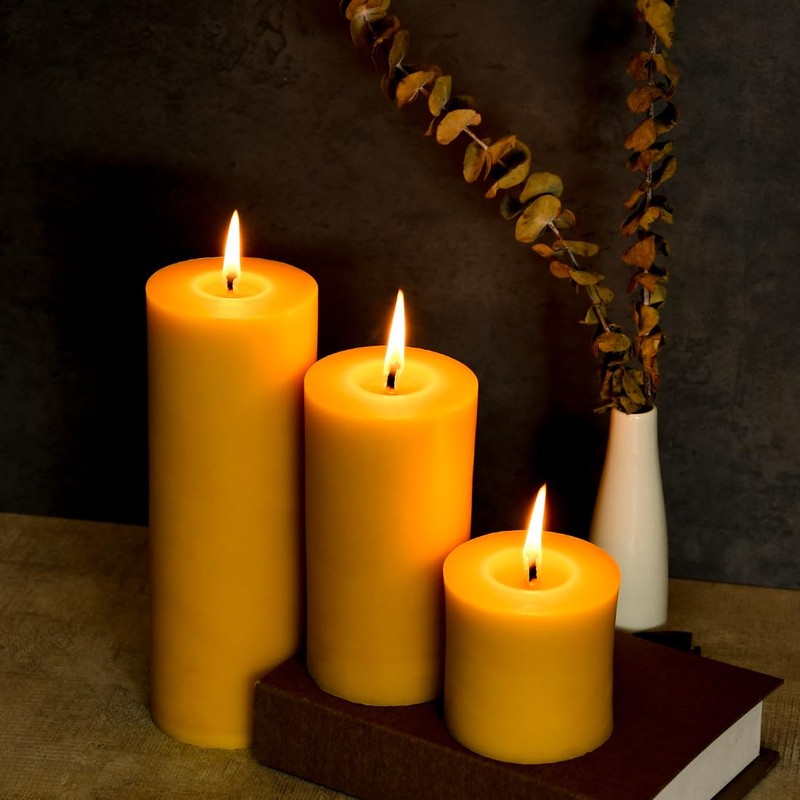 3PCS 3"x 3" Beeswax Pillar Candles, Made of Pure Natural