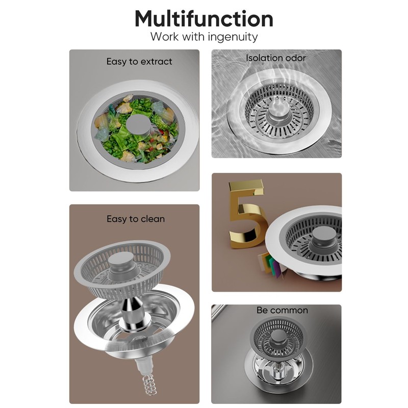 Kitchen Sink Drain Strainer and Stopper Combo, 3 in 1