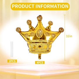 Vuzvuv 4 Pcs Crown Balloons 32 Inch Gold Crown Shaped Foil Mylar Balloons for Anniversary,Baby Shower,Wedding,Girls Birthday Decorations