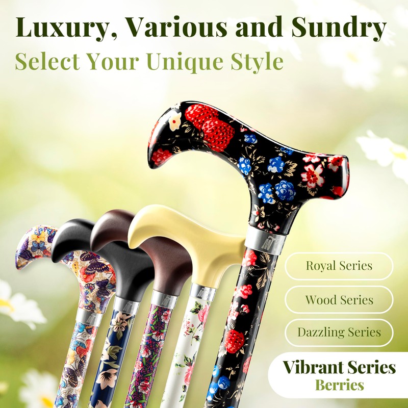 [コンボセット] Merry Sticks（メリースティックス）/ 折りたたみステッキ/つえぶくろ & ステッキクリップホルダー付き/杖/ワイルドベリー（ブラック）